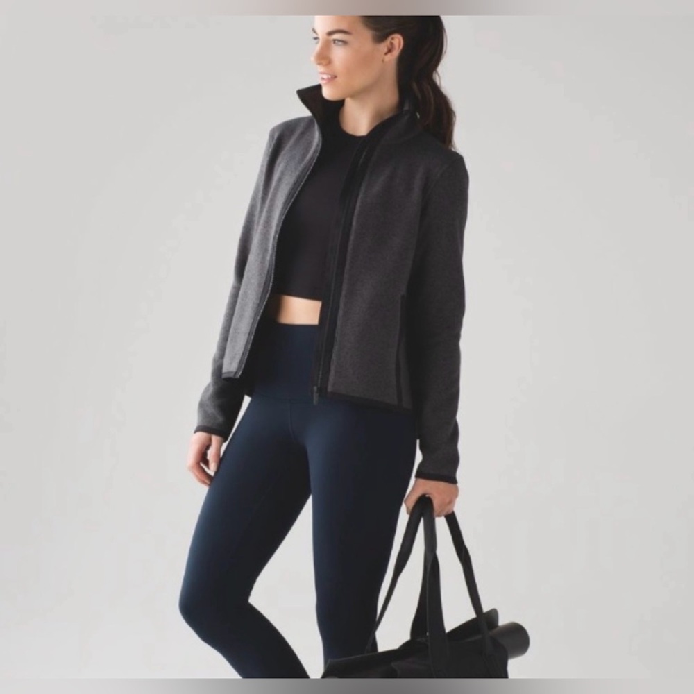 Lululemon It’s Fleecing Cold Zip Up Heathered Black Gray Fleece Jacket Cozy Warm